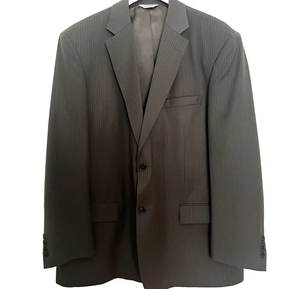 JOSEPH & FEISS  Mens Sport Coat 44 R Brown Pinstripe Wool Jacket Blazer